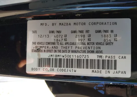 2014 Mazda Mazda3 S Grand Touring from USA, damaged, VIN JM1BM1W30E1160725